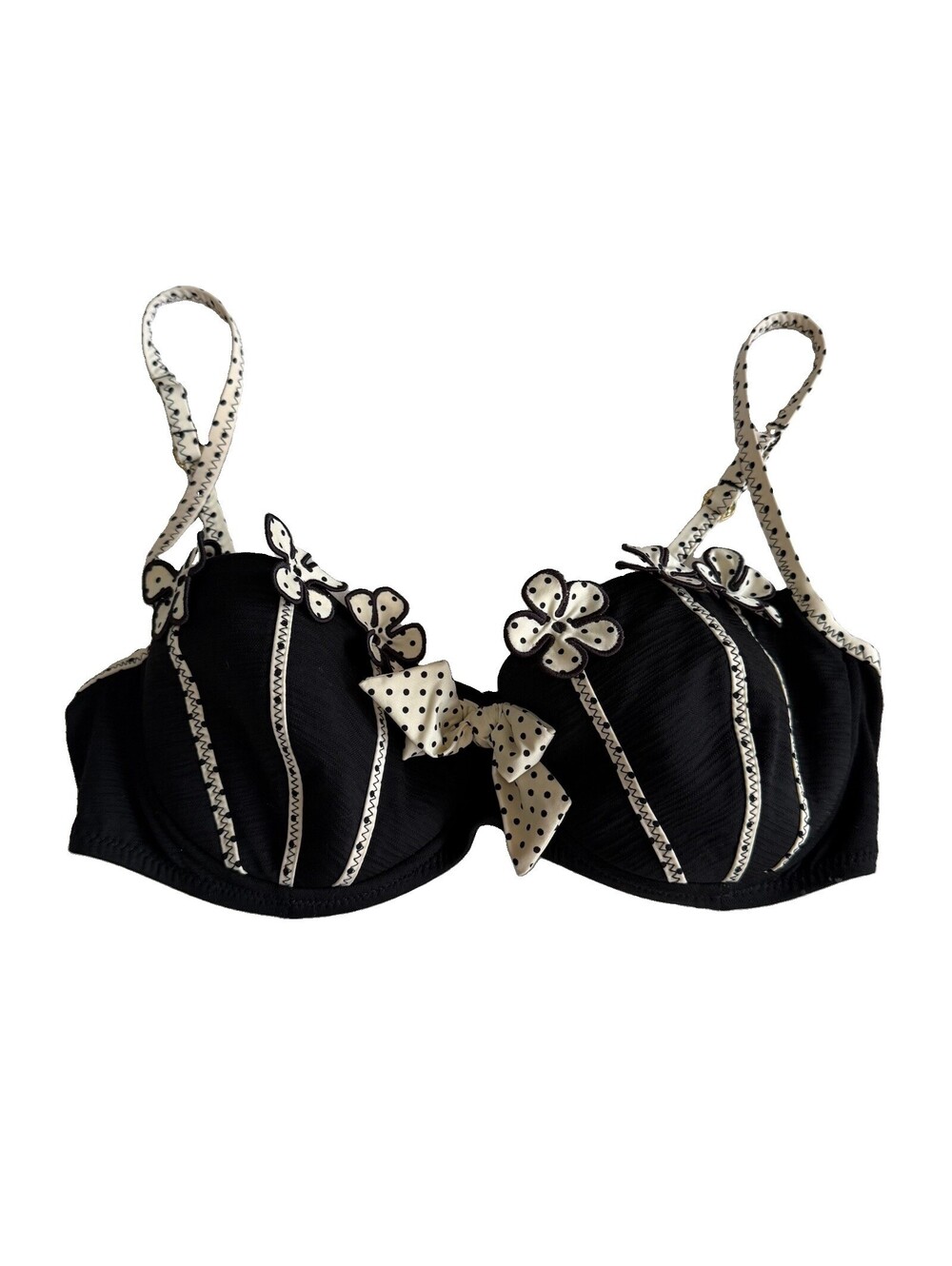 VTG 90s Y2K Betsey Johnson Bikini Women Large DD Black Polka Dot Pinwheel Retro